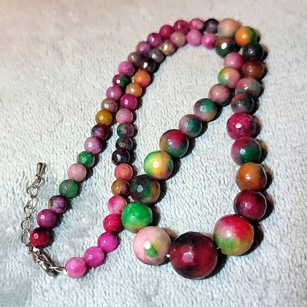 6-14mm Natural Color Faceted Candy Jade / Jadeite Gemstone Necklace 18'' Unisex - Picture 2 of 10